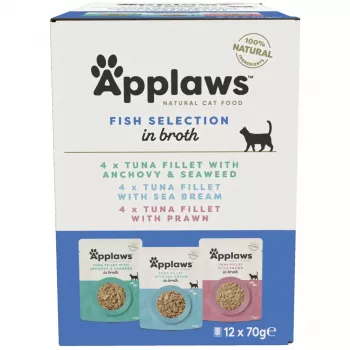 Applaws Fischauswahl Multipack in Brühe - Nassfutter für Katzen, 12 x 70 g