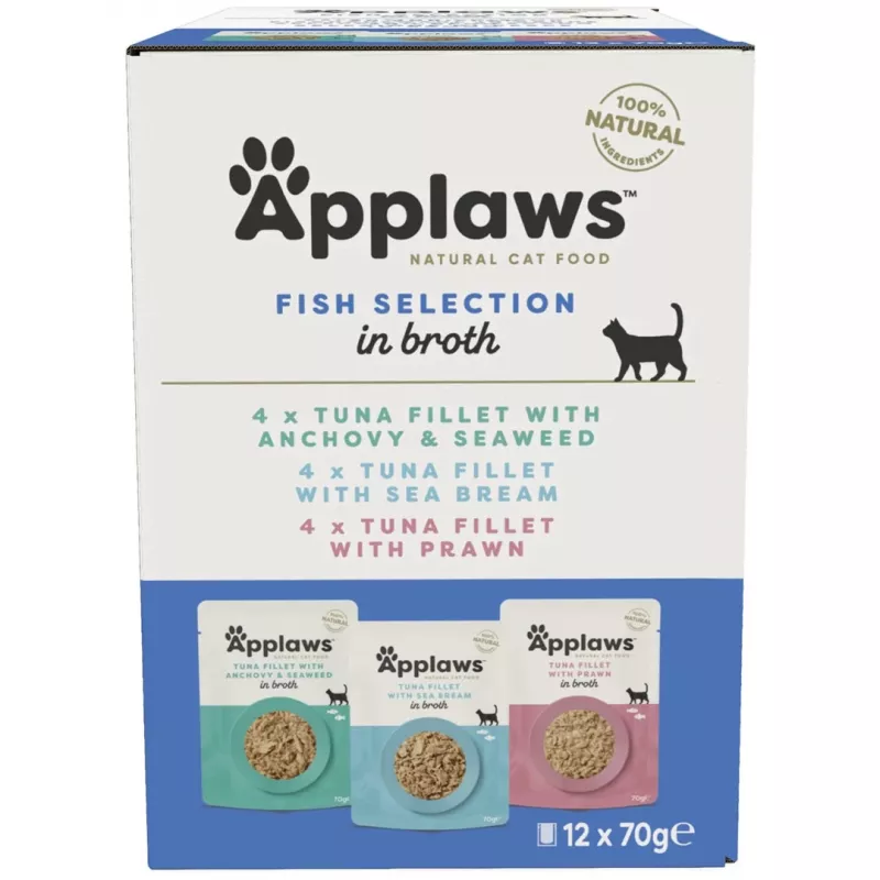 Applaws Fischauswahl Multipack in Brühe - Nassfutter für Katzen, 12 x 70 g