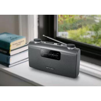 Tragbares Radio Muse M-058 R — AM/FM, Drehregler-Lautstärkeregelung, Batterie- oder Netzbetrieb (230V, 50Hz), Schwarz/Grau