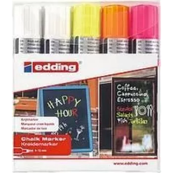 Edding 4090 Kreidemarker-Set, 5 Stück, Grau/Orange/Pink/Weiß/Gelb