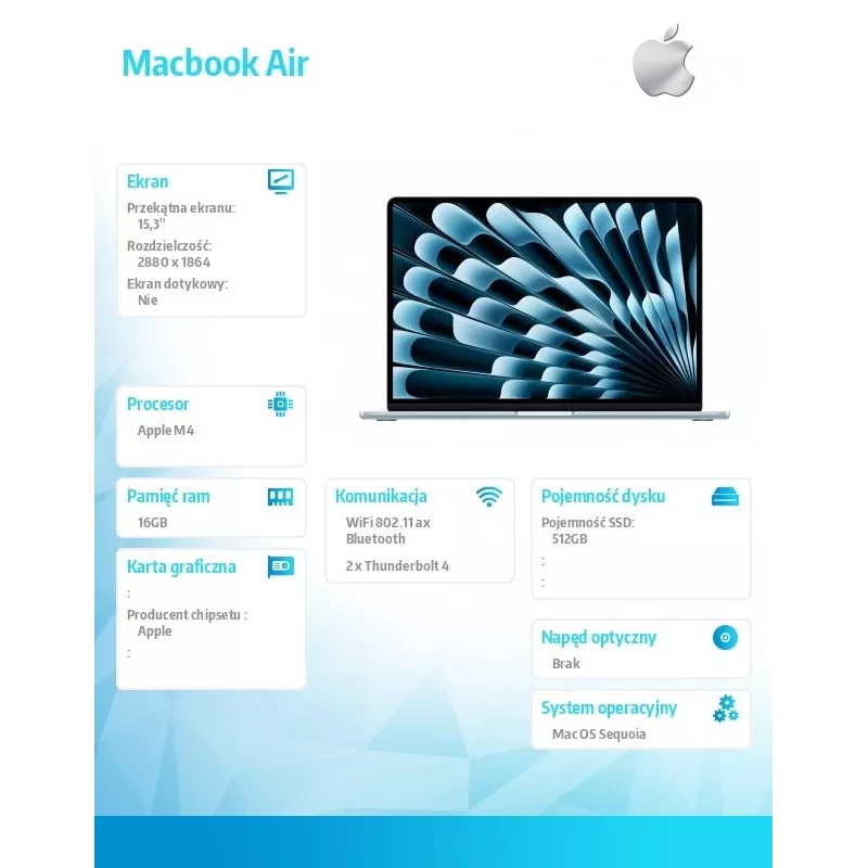 MacBook Air 15,3 Zoll: M4 10/10, 16GB, 512GB, 35W - Himmelblau - MC7A4ZE/A/D1