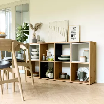Wohnzimmer-Bücherregal Top e Shop MALAX 2X4 ARTISAN, Naturholz, 8 Regalböden, 1470×300×750 mm