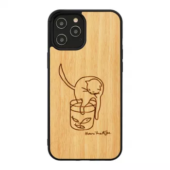 Handyhülle man and wood für iPhone 12 / 12 Pro — Katze mit rotem Fisch-Design