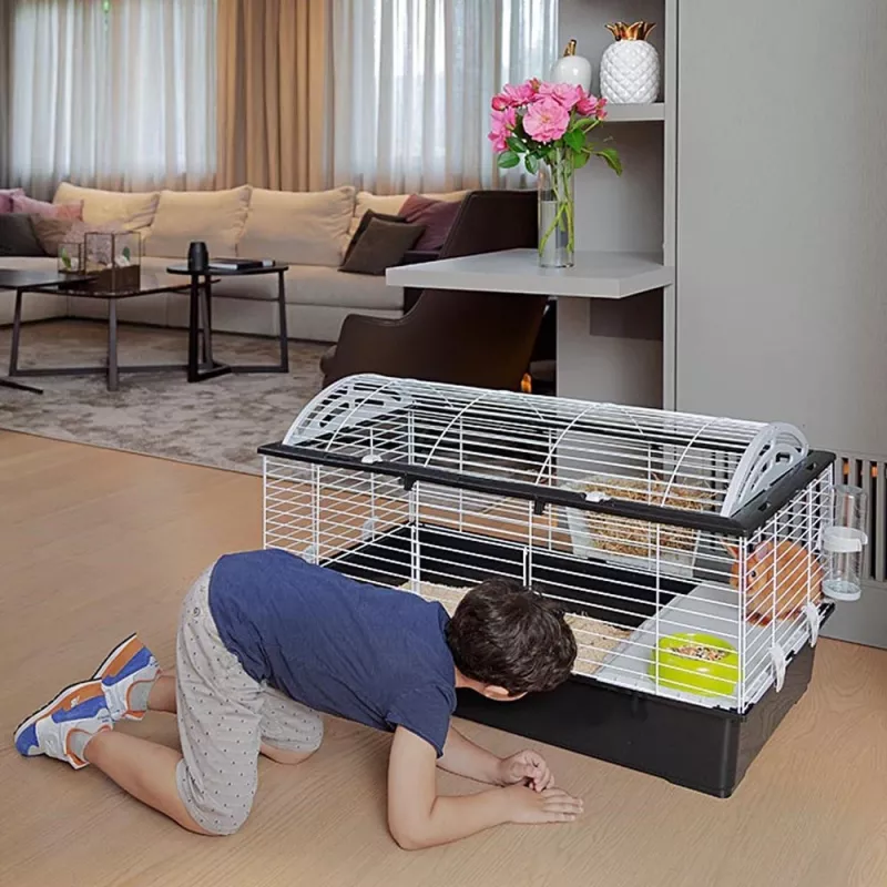 Käfig FERPLAST Casita 100 für Kaninchen und Meerschweinchen, Metall/Kunststoff, 960×570×560 mm, Taupe/Weiß