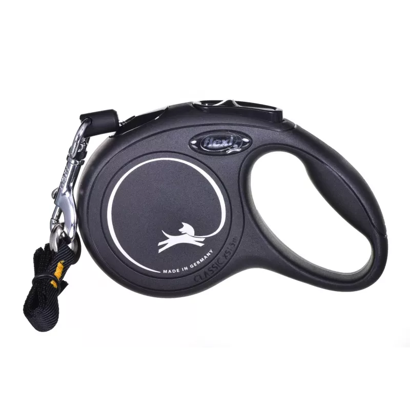 Rollleine Flexi New Classic Cat XS 3 m — Schnurleine für kleine Haustiere, schwarz, max. Belastung 8 kg