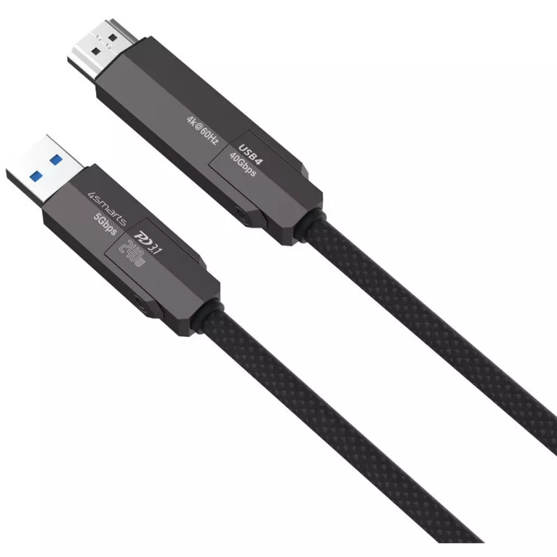 USB4 HDMI-Kabel 4smarts ComboCord 240W 1,5 m – USB4 auf HDMI, 240W Stromversorgung, 1,5 m Länge