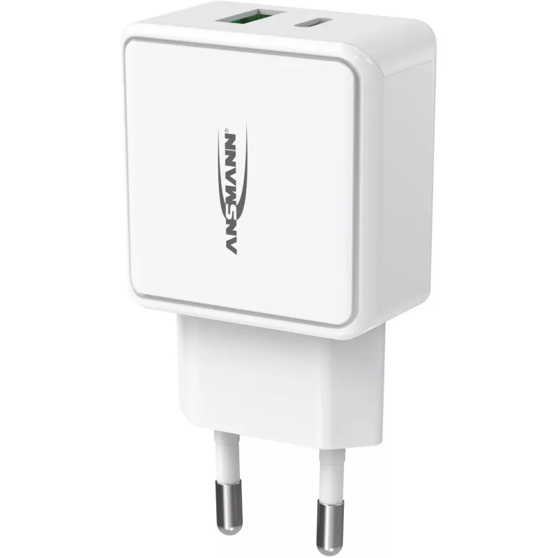ANSMANN HC218PD - Netzteil - 18 Watt - 3000 mA - PD, QC 3.0 - 2 Ausgangsports (USB, USB-C) - Weiß (1001-0111)