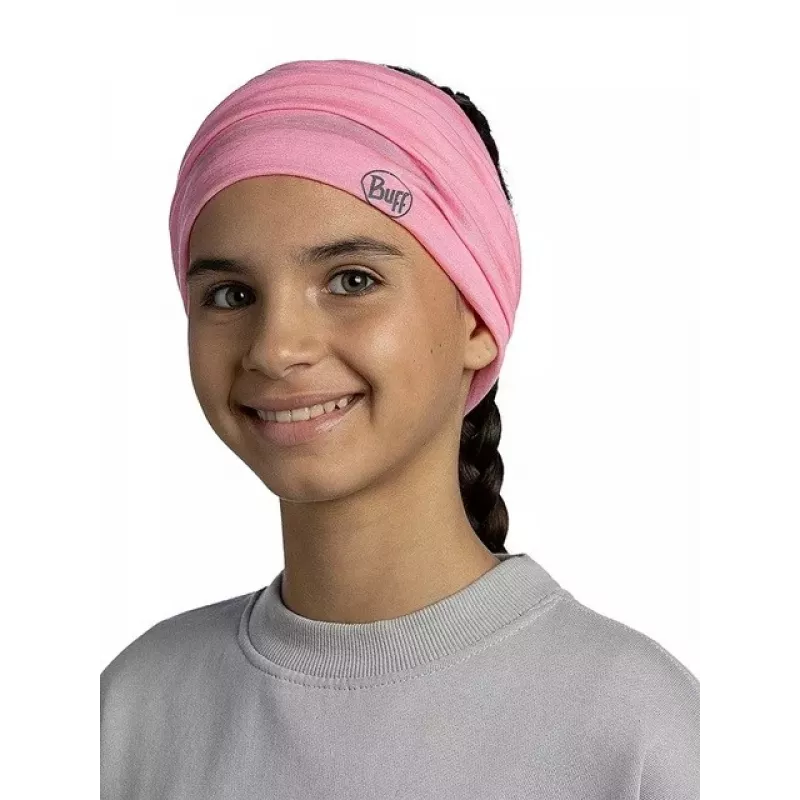 Multifunktionales Kinder-Bandana Buff Merino Lightweight – einfarbig Rosenrosa, nahtlose Merinowoll-Kopfbedeckung für Kinder