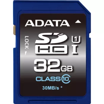 ADATA Premier SDHC UHS-I U1 Class10 32GB, 32 GB, SDHC, Class 10, 30 MB/s, 10 MB/s, Schwarz, Blau
