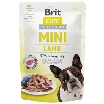 Nassfutter-Pastete Brit Mini Lamb 85 g — Nassfutter mit Lamm als einziger Proteinquelle für kleine ausgewachsene Hunde, getreidefrei, 85-g-Beutel