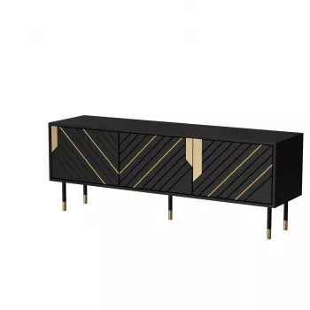 TV-Schrank Cama Meble MOUNTAIN 154x40x55 cm – Spanplattenoberfläche, schwarz und gold