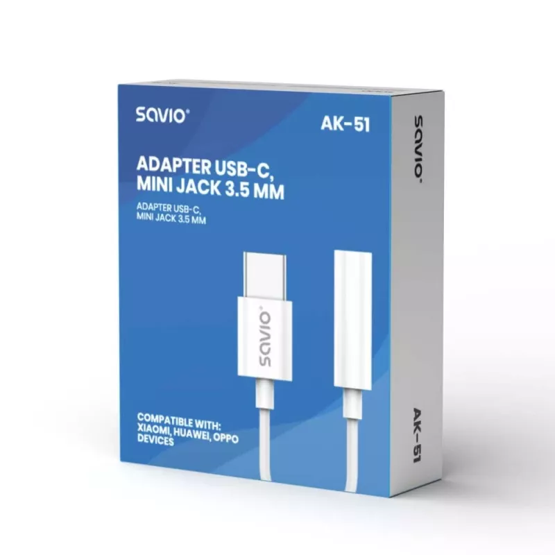 USB Type 3.1 C (M) – Jack 3.5mm (F) Audioadapter Weiß SAVIO AK-51