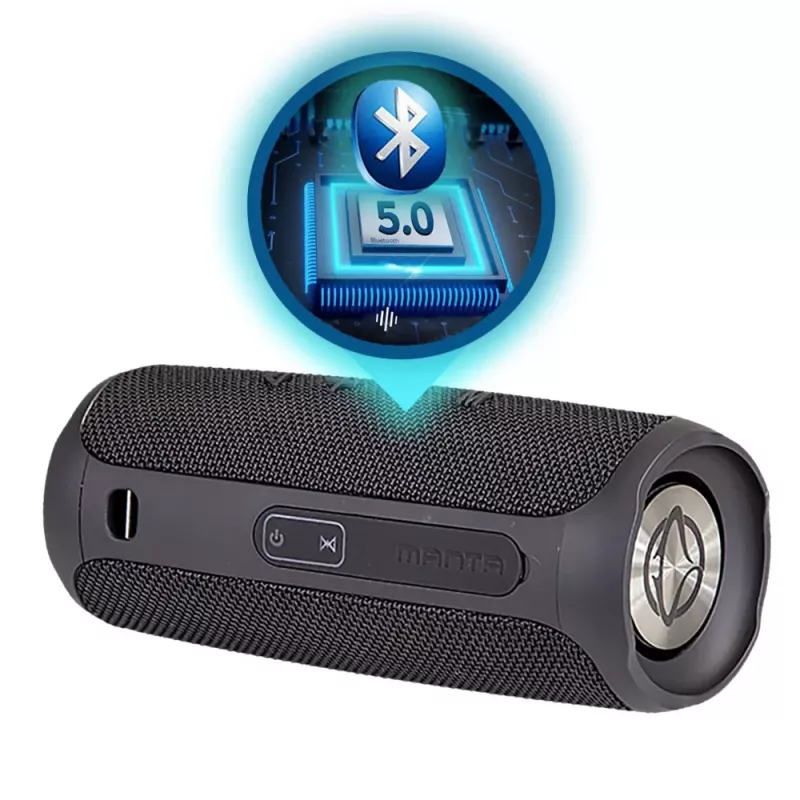 Tragbarer Lautsprecher MANTA SPK130GO BT — Bluetooth 5.0, TWS, FM, 10W RMS, wiederaufladbar (schwarz, 8×8×19 cm)
