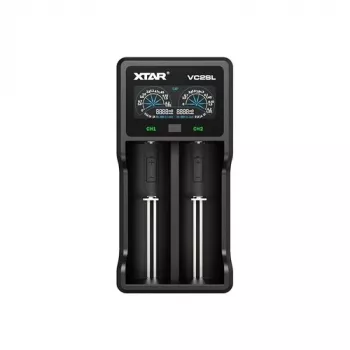 Batterieladegerät XTAR VC2SL — USB 5V 1A, LCD, lädt 2 Zellen, kompatibel Li-Ion/NiMH/NiCd, Größen A/AA/AAA/AAAA/C/D/SC, schwarz