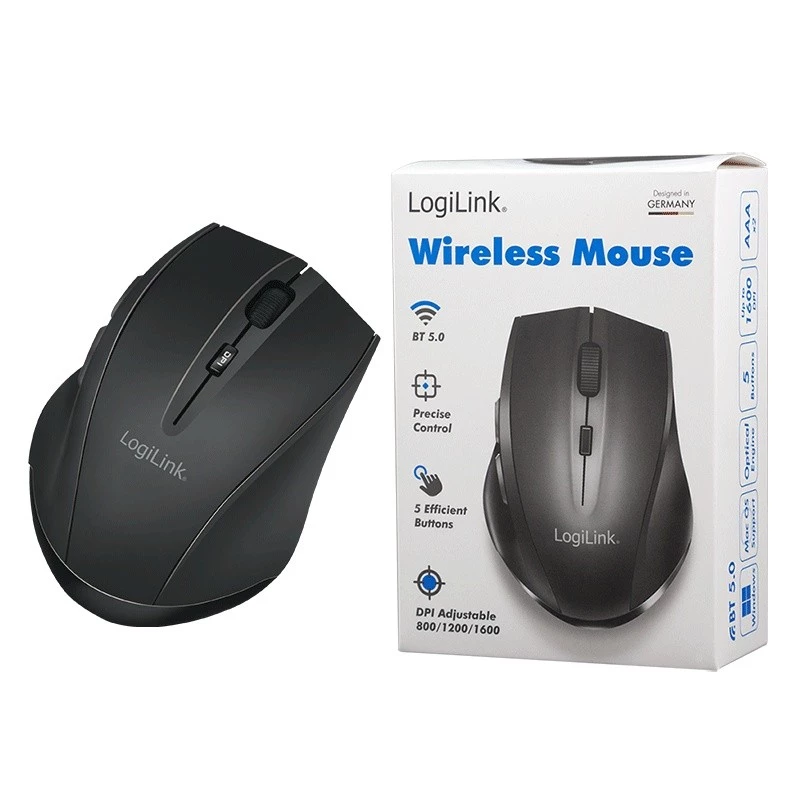 Logilink kabellose Maus BT5.0, ergonomisch, schwarz