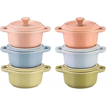 Set 6x Mini-Cocotte rund 10 cm, mehrfarbig