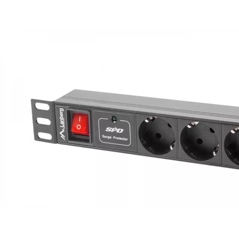 Lanberg | Stromverteilungseinheit (PDU) 19 Zoll 1U 10A 2M 7x Schuko-Steckdosen | PDU-07F-0200-IEC-BK