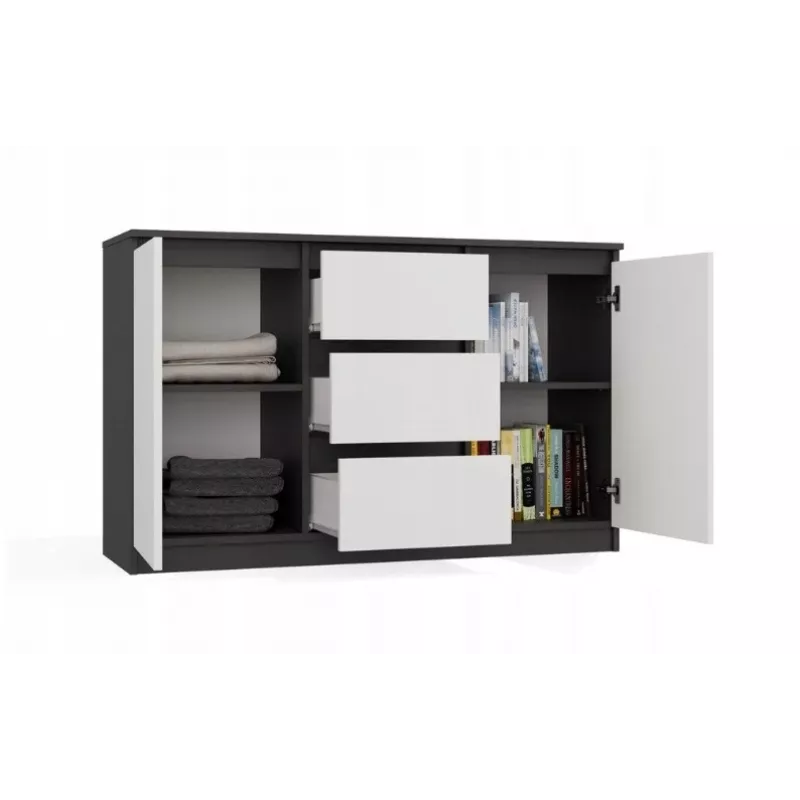 Kommode 2 Türen 3 Schubladen top e shop M-MP-K-MAL-2D3S-ANTBIA — Anthrazitrahmen, Weiße Türen, 1200×750×400 mm