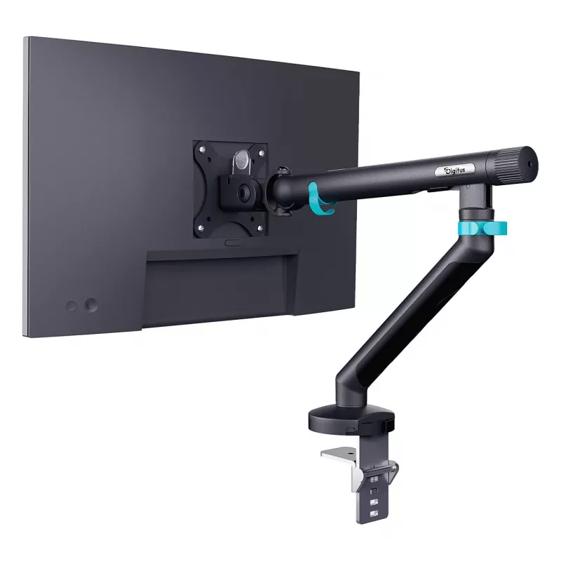 Monitorhalterung DIGITUS Single Design für Bildschirme bis 35 Zoll, Klemme, 10 kg, VESA 75x75–100x100, Neigung -45–90°