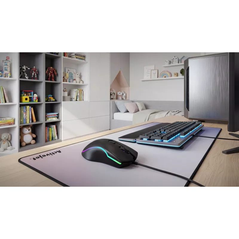 Kabelgebundene beheizte Gaming-Maus ActiveJet AMY-W390 — beidhändig, optisch 2000 DPI, USB Typ-A, 4 Tasten, schwarz