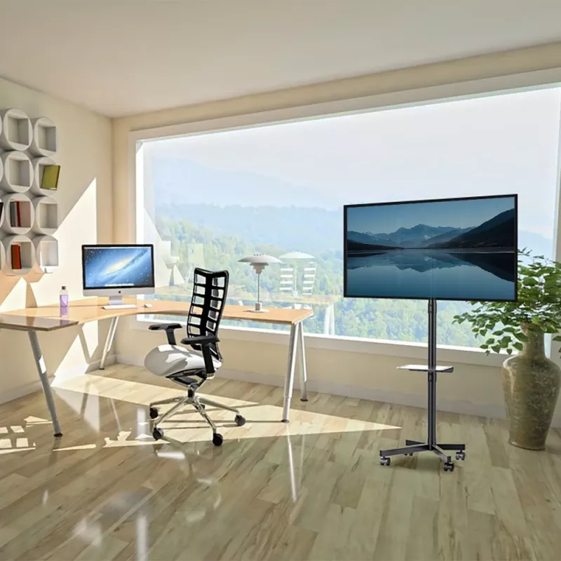 TV-Wagen MACLEAN MC-949 für 32–55 Zoll Fernseher, VESA 75×75–400×400 mm, max. Belastung 25 kg, Höhe 147–155 cm, Ablagefach, schwarz