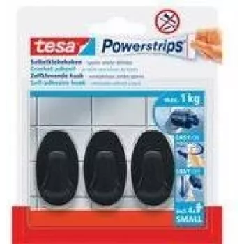 tesa Powerstrips Haken SMALL Oval, schwarz aus hochwertigem Kunststoff, mehrfach verwendbar mit - 1 Stück (58275-00000-20)