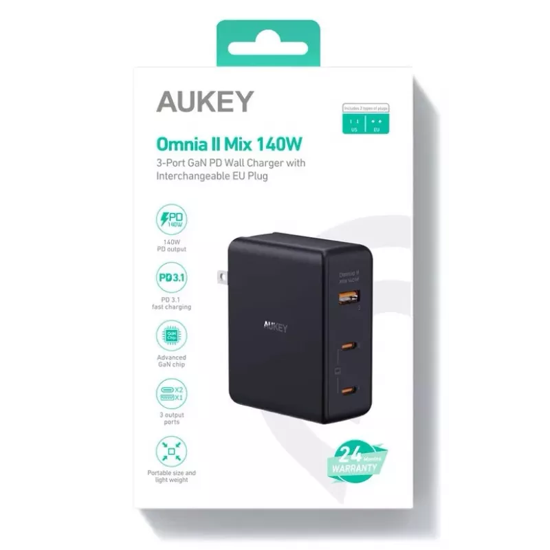 Wandladegerät Aukey PA-B7O, 3×USB, GaN-Technologie