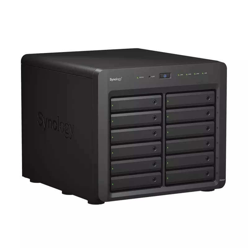 NAS Synology DS2422+; Tower; 12x (3,5 SATA HDD/2,5 SATA HDD/2,5 SATA SSD); AMD Ryzen V1500B;,4 GB DDR4 (max. 32GB),4 x 1GbE RJ-45