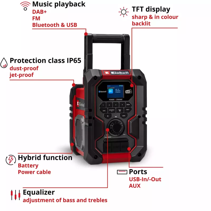 Tragbares Radio EINHELL TE-CR 18 Li DAB+ FM Bluetooth USB, batteriebetrieben (TE-CR 18 Li kompatibel)