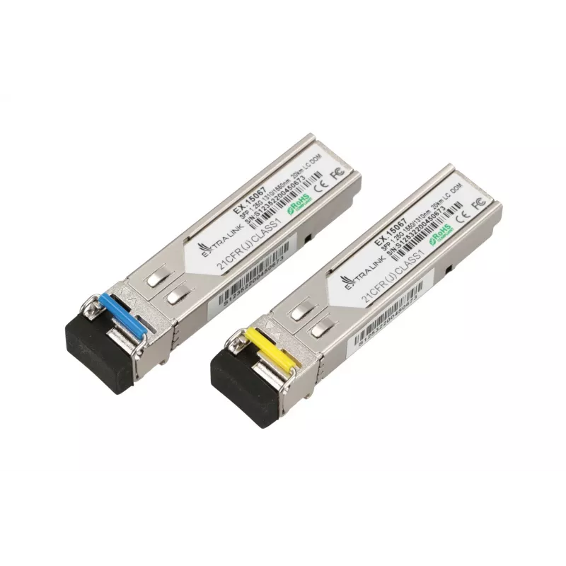 Extralink SFP WDM Modul 1,25G, 1,25Gbps, 1310/1550nm, Single Mode, 20km, LC, DOM, Paar, Entwickelt für HP/Aruba