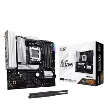 ASRock B850M Pro RS WiFi Mainboard — AMD B850, Socket AM5, microATX, DDR5, 4 DIMM, 256GB, Wi‑Fi 6E, 2.5Gb LAN, 3x M.2