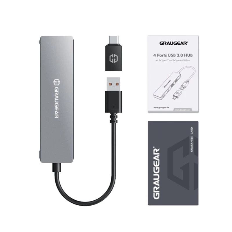 GRAUGEAR G-HUB2A2C-AC Interface Hub USB 3.2 Gen 1 (3.1 Gen 1) Type-A + Type-C 5000 Mbit/s Silber