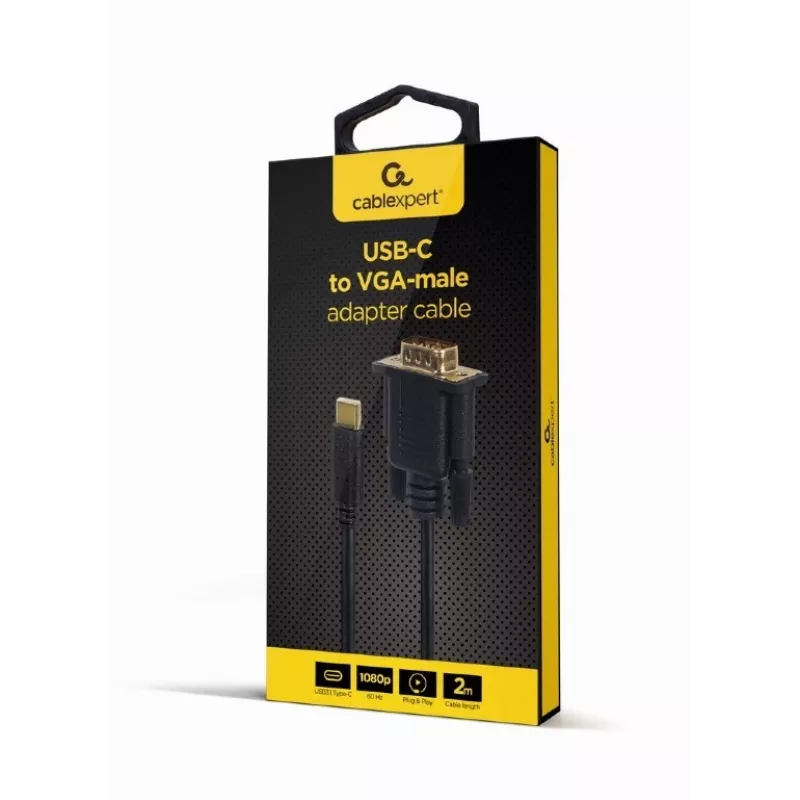 USB-Grafikadapter Gembird A-CM-VGAM-01, USB-C auf VGA, 1920x1080, 0,15 m Kabel, schwarz