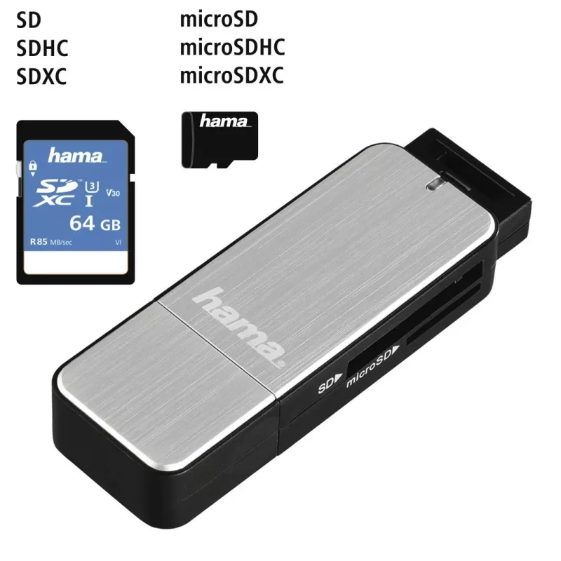 Hama 123900 Kartenlesegerät USB 3.2 Gen 1 (3.1 Gen 1) Schwarz, Silber