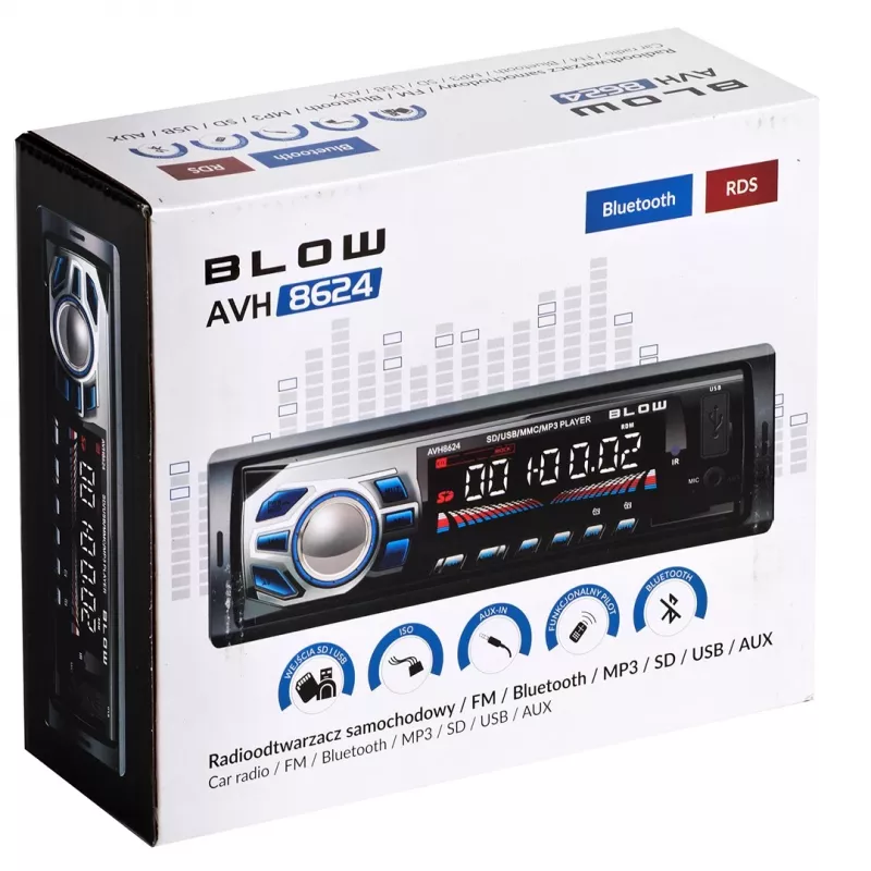 Autoradio BLOW AVH-8624 — FM RDS, 45W RMS, Bluetooth, USB, MicroSD, AUX, LCD-Anzeige, Fernbedienung, schwarz