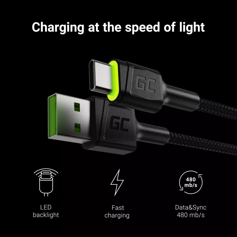 Green Cell KABGC13 USB-Kabel USB 2.0 2 m USB A USB C Schwarz