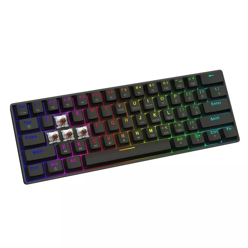 Mechanische Gaming-Tastatur SAVIO SchwarzOUT X2 BROWN 61-Tasten 60% USB QWERTY RGB Outemu Brown