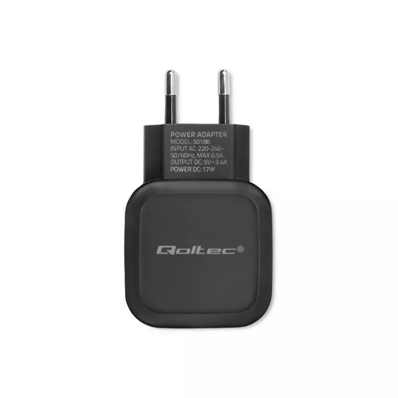 Qoltec 50188 Ladegerät für mobile Geräte Laptop, Smartphone, Smartwatch, Tablet, Telefon, Universal Schwarz AC, DC Innenbereich