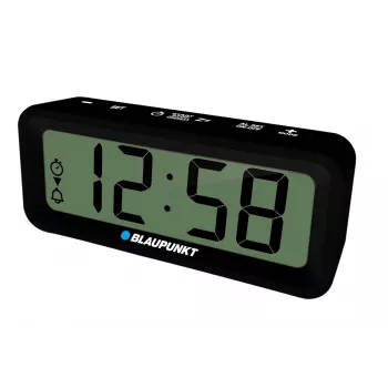 BLAUPUNKT elektronisches Zubehör CL04BK — schwarze kompakte Uhr mit Thermometer, Feuchtigkeitsanzeige, Kalender, Alarm, Schlummerfunktion, AAA-Batterie
