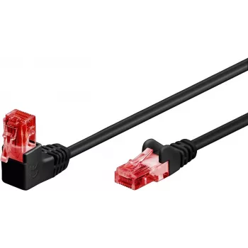 Goobay CAT 6 Patchkabel 1x 90° gewinkelt, U/UTP, Schwarz, 2 m - Rastnasenoberseite, CCA Kupfermix (51516)