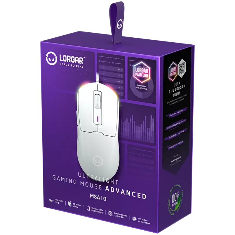 LORGAR MSA10, Ultralight Wired Gaming Maus Advanced, weiß
