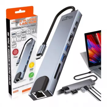 MEDIA-TECH USB HUB 8 IN 1 GIGA LAN HUB MT5046