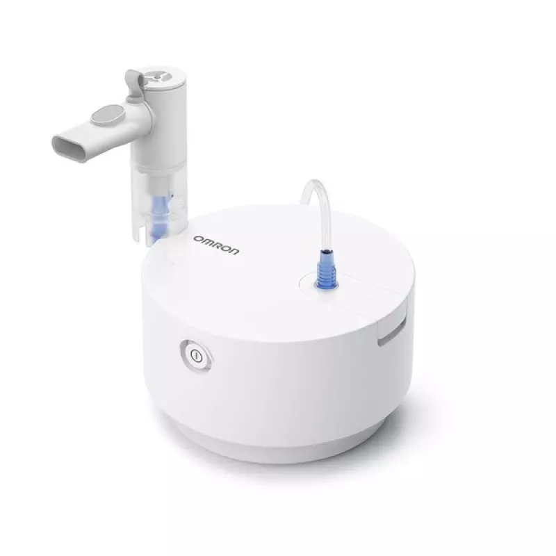 Tischvernebler Omron C28P mit 10 ml/min Kapazität, 2,65 µm Partikelgröße, weiß, Maße 265×195×143 mm