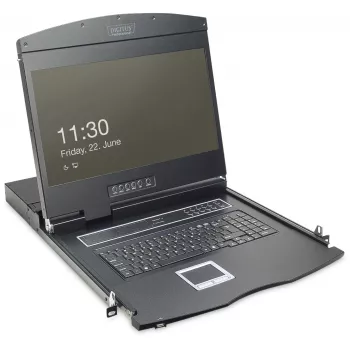 19 Zoll LCD KVM Konsole DIGITUS DS-72211-5US, 16-Port Cat 5, 1366x768, US International Tastatur