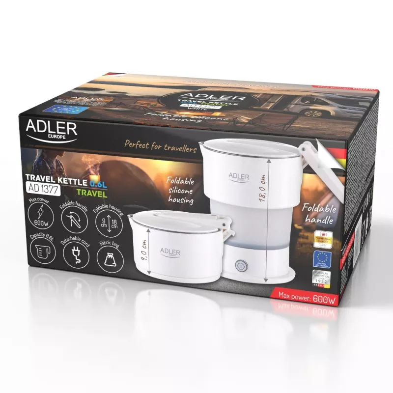 Adler Silikon-Reisekocher | AD 1377 | Reisekocher | 600 W | 0,6 L | Silikon | Weiß