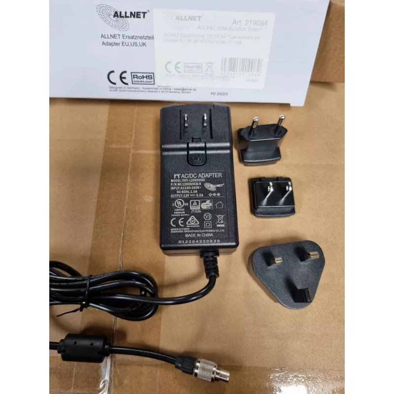 Netzteil ALLNET ALL-PSU12V5A-EUUSUK-Binder711 12V 5A mit Binder 7/11-Stecker (EU/US/UK-Stecker)