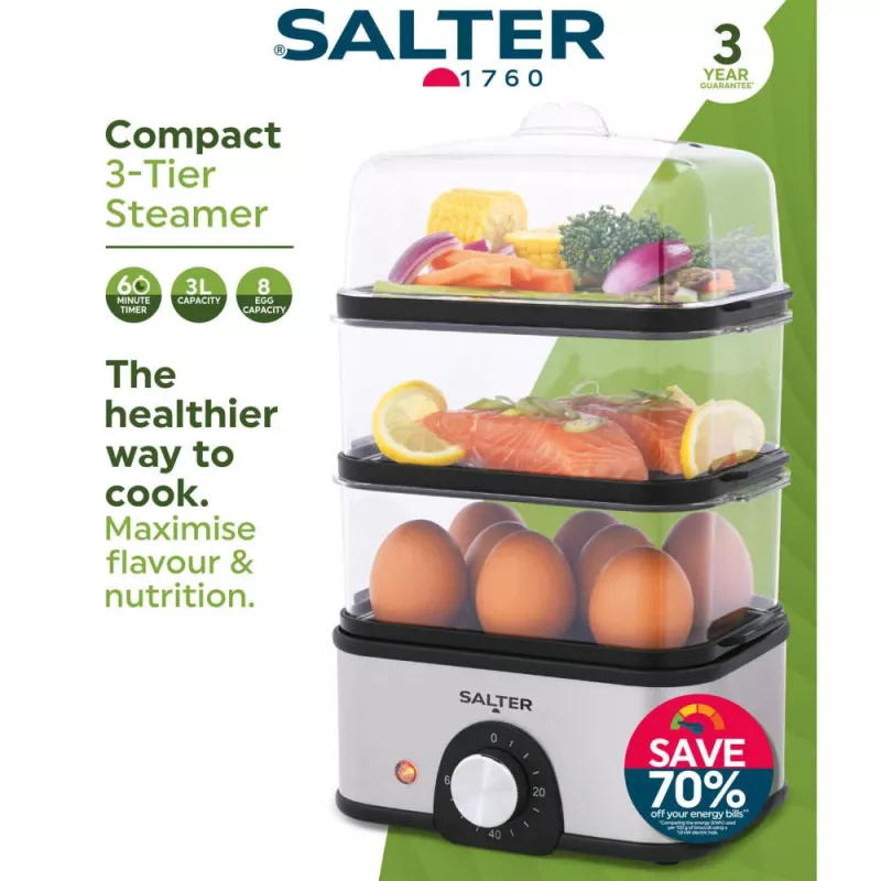 Salter EK5885VDE Kompakter 3-stufiger Dampfgarer