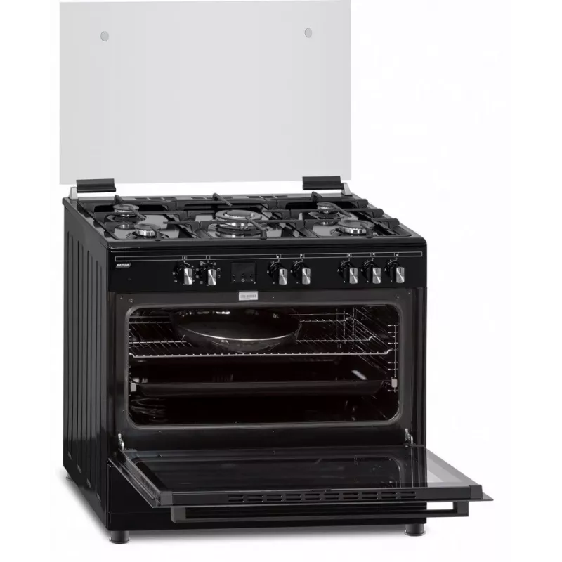 Gas-Elektroherd MPM MPM-93-KGM-32 90 cm mit Gaskochfeld, Elektrobackofen, 5 Brennern, schwarz, Energieeffizienzklasse A