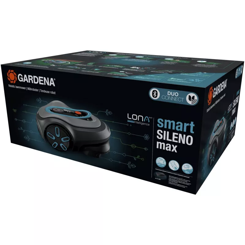 Mähroboter GARDENA smart SILENO max — 1500 m², 16 cm Schnittbreite, Akku, LONA-Navigation, grau