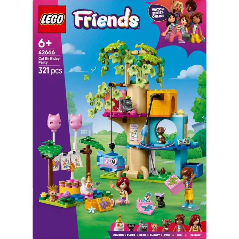 Konstruktionsspielzeug LEGO Friends 42666 Katzen-Geburtstagsparty-Baumhaus-Spielset, 321 Teile, 6+ Jahre, 180×160×100 mm